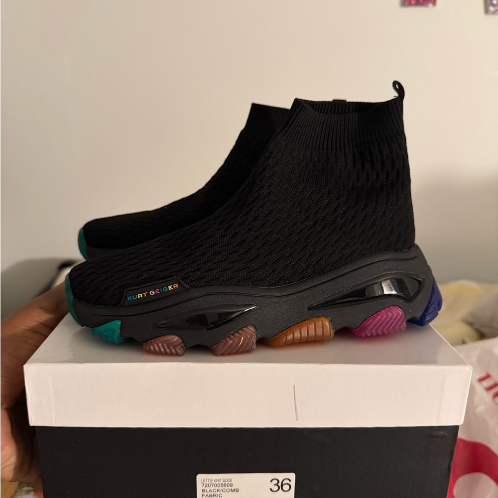 Kurt Geiger Black Sock Sneakers with Multicolor Sole